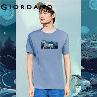 GIORDANO Men Horse Series T-Shirts Art Print Tshirts 100% Cotton Short Sleeve Crewneck Summer Fashion Casual Tee 91093113