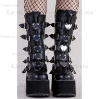 Brand Design Gothic Boots INS Hot Great Quality Fashion Cool Motorcycle Boots Big Size 43 Wedges Heart Platform Mid-Calf Boots