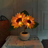 แบตเตอรี่ปุ่มดอกไม้เทียมกระถางดอกทานตะวัน LED ดอกไม้ประดิษฐ์ตกแต่งห้องรับแขกในร่มโต๊ะตกแต่งดอกไม้ของประดับตกแต่ง