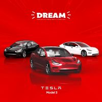 Presale ใน March Dream 1/64 Tesla Model3รถโมเดลหล่อ