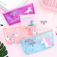 4 pcs Girls cartoon unicorn transparent pencil case small fresh and lovely zipper pencil bag student stationery bag