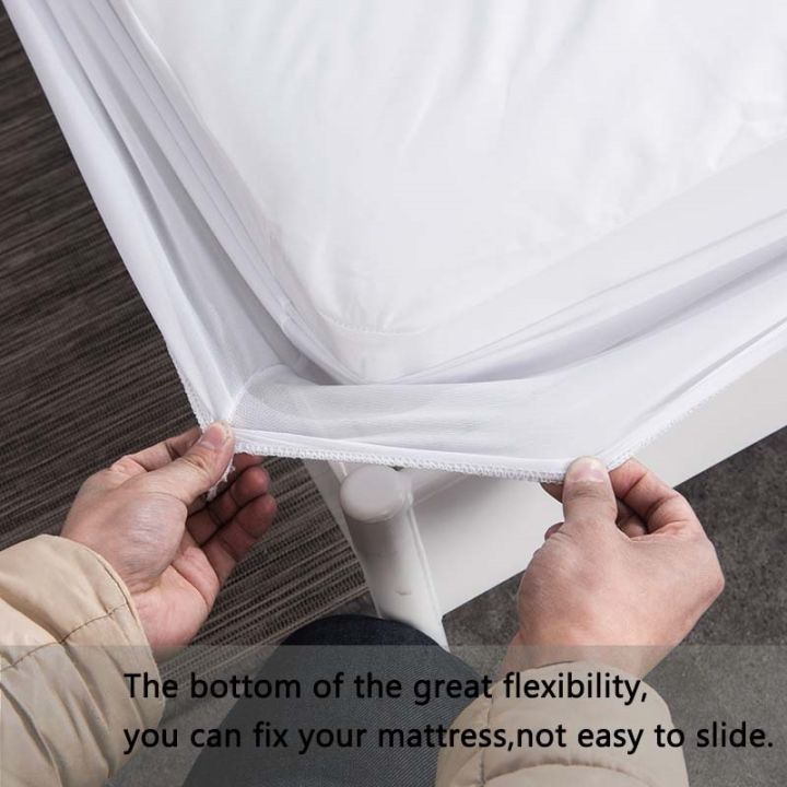 smooth-waterproof-mattress-protector-cover-for-bed-solid-white-wetting-breathable-hypoallergenic-protection-pad-cover-customized