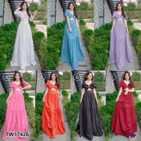 GN17426 แม็กซี่เดดรสห่วงอก ผูกโบว์ Maxi Dress