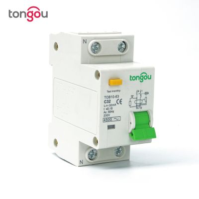 RCBO 1P N 16A 25A 32A 40A 63A 230V 50Hz/60Hz Residual Current Circuit Breaker With Over Current And Leakage Protection TONGOU