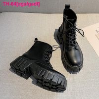 agafgadf Botas de fighte feminino com cordões em couro PU sapatos plataforma sola Grossa botinha feminina branco outono inverno novo 2022