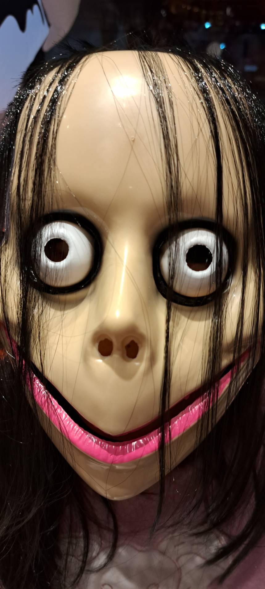 หน้ากากโมโม่ พรอพผีอะนิเมะ คอสเพลย์ แฟนซี ปีศาจญี่ปุ่น สยอง อุบูเมะ สำหรับ ฮาโลวีน Halloween Scary Creepy Momo Mask with Long Hair