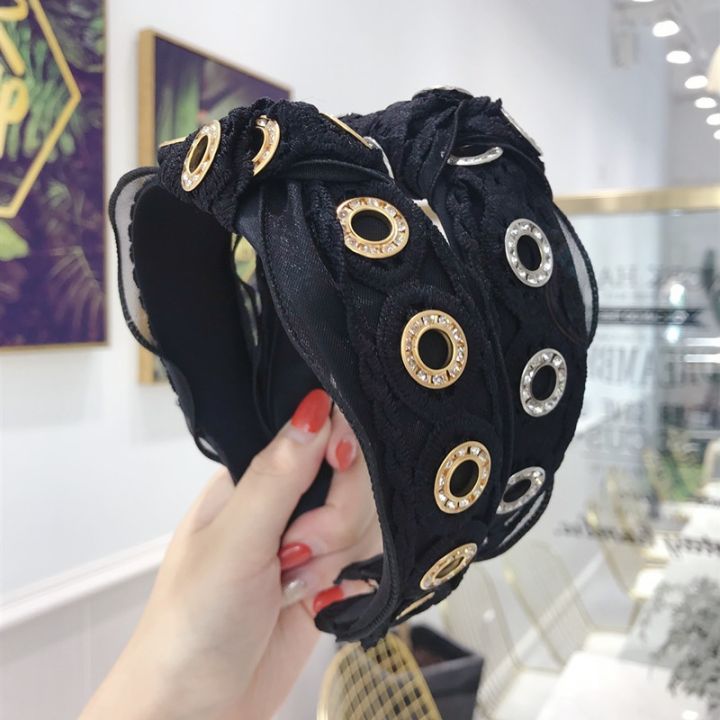 cod-korean-new-quality-wholesale-hair-accessories-version-simple-hollow-lace-mesh-knotted-wide-brimmed-headband