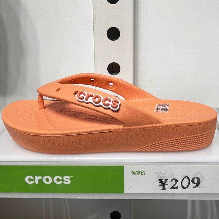 รองเท้าแตะชายหาด-crocs-แท้-classic-platform-flip-สไตล์คลาสสิก-พื้นนิ่ม-ส้นหนา-ใส่สบาย-dd