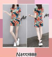 Natty888 Primrose ชุดเซต 2 ชิ้น（เสื้อ+กางเกง）ลายดอก สไตล์สาวเกาหลี ชุดเซ็ทขาสั้นน่ารักๆ แฟชั่นเกาหลีมาใหม่ สวยสุดๆ