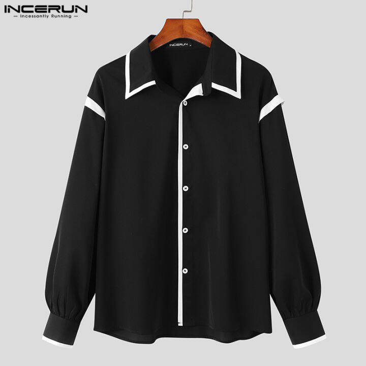 incerun-เสื้อคอปกลำลองแขนยาวสำหรับบุรุษเสื้อหลวมวันหยุดฮิปฮอปปี้-สไตล์เกาหลี