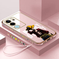 เคส Orico สำหรับ Vivo V29 5G Y78 Y78 5G + ฟรีสายคล้อง5G + การ์ตูนอนิเมะลายขอบสี่เหลี่ยมลูฟี่ชุบเคสโทรศัพท์เคสโทรศัพท์นิ่มสุดหรู