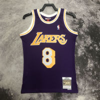 Hot Pressing เสื้อกีฬาของแท้สำหรับผู้ชาย Los Angeles Lakerss Kobe Bryantt Mitchell &amp; Ness 1996-97เสื้อเจอร์ซีย์ไม้เนื้อแข็งสีม่วง