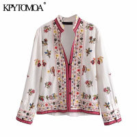 2021KPYTOMOA Women 2021 Fashion Patchwork Embroidery Blouses Vintage Long Sleeve Button-up Female Shirts Blusas Chic Tops