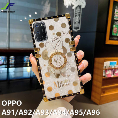 JieFie สแควร์เคสโทรศัพท์หรูหราสำหรับ OPPO A92 / A93 / A94 / A95 / A96/A91การ์ตูนน่ารัก Minnie คู่กรณี Chrome เงา Soft TPU + ขาตั้งแหวน