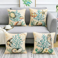 Turtle Printed Cushion Cover Sea Style Octopus Cotton Linen Decorative Pillow Case Home Sofa Sea Pillowcases funda de almohada