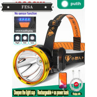 FESA 12800W Cahaya Puith โคมไฟ Led คู่หยาง Kuat Mengecas Kepala Yang Dipasang Super Terang Xenon Lampu Suluh Kecil Luar Kuning Cahaya Induksi Malam Memmancing Lombong