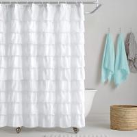 Luxury Waterproof Fabric Shower Curtain Ruffle Pink White Gray Thick Bathroom Curtain for Bathtub with Hooks Princess Decoration