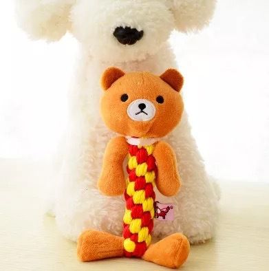 （HOT) ของเล่นถักสัตว์เลี้ยงสุนัขฟันกรามของเล่นผ้าพลัฌน่ารักเสียงสบายสุนัขกระต่ายกบมีเชือกผูก