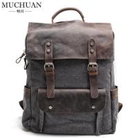 MUCHUAN กระเป๋าเป้สะพายหลังหนังผ้าใบวินเทจสำหรับผู้ชาย16 "แล็ปท็อปกระเป๋าผ้าใบกันน้ำกระเป๋าเป้เดินทางแว็กซ์ขนาดใหญ่