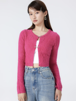 2019Cider K-POP Solid Cable Knit Crop Cardigan เสื้อครอปคาดิแกนแขนยาวผู้หญิงเสื้อคลุมไหมพรมแฟชั่นผญสไตล์เกาหลี2023