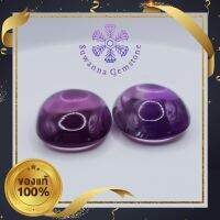 Big Size !! พลอยอเมทิสต์ 2 เม็ด 77.01 กะรัต (Natural Amethyst ) สีม่วงอ่อน เม็ดขวามือมีรอยแตกตรงขอบเล็กน้อย ไม่มีการทำสีเพิ่ม พลอยแท้ธรรมชาติ