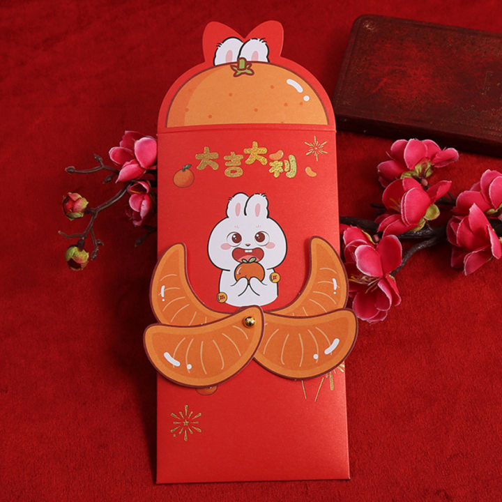ซองจดหมายสีแดงรูปกระต่ายปี2023ของตกแต่งตรุษจีน2023ซองเปามีโชคด้านการเงินเทศกาลฤดูใบไม้ผลิสีแดง
