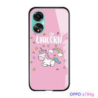 GGK เคสโทรศัพท์ลายยูนิคอร์นสำหรับออปโป้ A78 4G น่ารักสำหรับผู้หญิงลายการ์ตูนสำหรับเด็กผู้หญิงสีชมพูเคสกันกระแทกปลอกอ่อนกระจกนิรภัยมันวาว