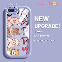 Jjlingji เคสสำหรับ OPPO เคส A3s A5 A12E 2018 Realme C1 Realme 2ชิ้นเคสการ์ตูนน่ารักสัตว์น้อยมอนสเตอร์น้อยโบว์น๊อตปลอกนิ่มทนต่อการขัดถูเคสโทรศัพท์โปร่งใส TPU ซิลิกาเจลเลนส์กล้องถ่ายรูปฝาครอบป้องกัน