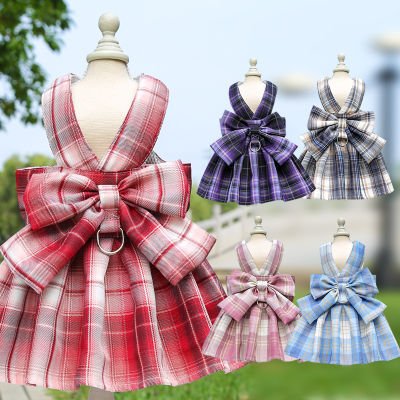 Bow Dog Collar Skirt Cute Harness with Breast Strap Traction Rope Cat Dogs Clothes Harness Vest Princess Tutu Dress Skirt