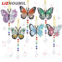 LIZHOUMIL เครื่องดักแสงชุดระบายสีผีเสื้อเพชร6ชิ้นของประดับแขวนสีโมบายกระดิ่งลมติดเพชร3D สองด้าน