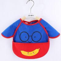 【CC】 Infant Bibs Baby Eating Colorful Cartoon Print Kids Sleeve Bib Chaildren Feeding Apron