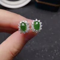 Classic 925 Silver Jade Earrings for Daily Wear 5mm*7mm Natural Green Jade Silver Stud Earrings Solid Silver Jade Jewelry