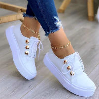 New Flats For Women Pu Thick Bottom Female Vulcanized Shoes Solid Lace Up Ladies Sneakers Casual Footwears Plus Size 43 Fashion