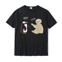 Sloth And Penguin Playing Rock Paper Scissors T Shirt Geek T Shirts Tops Tees For Adult Hip Hop Cotton Summer Tshirts