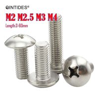 Qintides 100/1000ชิ้นความยาว3-60มม. M2 M2.5 M3สกรูยึดเห็ด304สกรูเกลียวสแตนเลสสกรูฟิลลิปส์