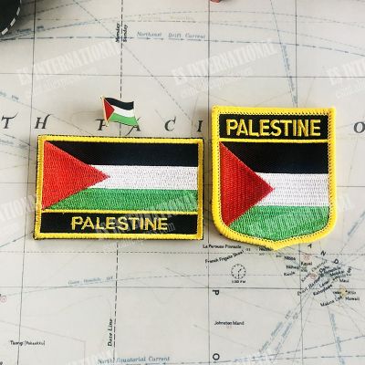 【YF】▣▦卐  PALESTINE Flag Embroidery Patches Badge Shield And Pin Set The  Decoration