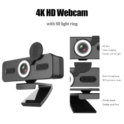 ✳◘ 4K Webcam HD Camera USB Power Supply With Microphone Rotatable Cameras Live Streaming Camera With Beauty Fill Light Circle