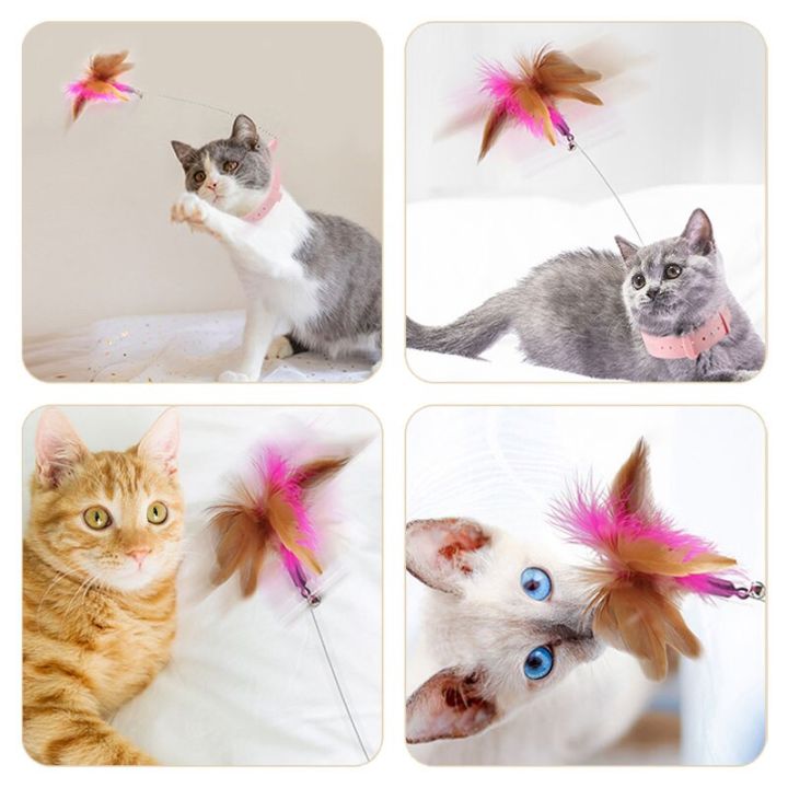 ปลอกคอขนนกของเล่นแบบอินเทอร์แอคทีฟสำหรับแมวของเล่นแมวปลอกคอแมวอุปกรณ์เล่นสำหรับสัตว์เลี้ยง