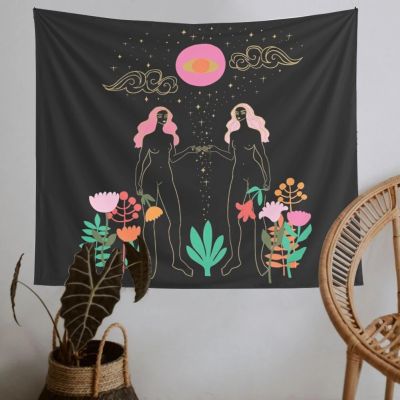 Abstract psychedelic tapestry Sun and moon flower woman tapestry art decoration bedroom sofa background wall decoration cloth