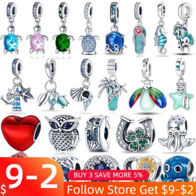 Charms Fit Pandora Original Bracelet 925 Sterling Silver Luminous Firefly Sea Turtle Octopus Ocean Charms Diy Jewelry Making