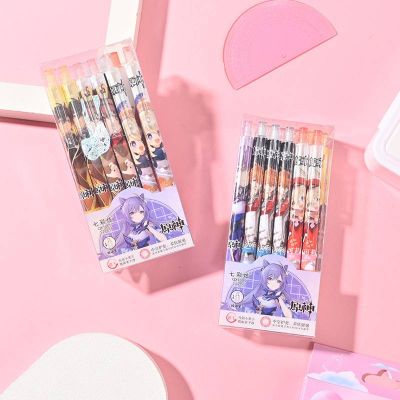 6pcsLot Game Genshin Impact Press Gel Pens Cartoon Cute 0.5mm Balck Ink Gel Pen Signing Pen Office School Stationery gift