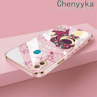 เคส Chenyyka สำหรับ Huawei Y7 2019 Y7 2019ชั้นหนึ่งเคสซิลิโคนลายการ์ตูนรูปหมีสตรอเบอร์รี่ชุบดีไซน์ใหม่ด้านข้างฝาปิดเลนส์กล้องเต็มเคสป้องกันกล่องกันกระแทก Softcase