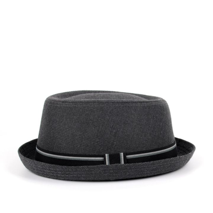 หมวกผู้ชายปีกกลมแบนส้นเตี้ยหมวกสักหลาดผู้ชายสำหรับสุภาพบุรุษพ่อกะลาหมวกแนวแจ๊ส-porkpie-ขนาดใหญ่-s-m-l-xl