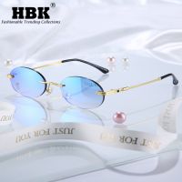 HBK Small Round Rimless Sunglasses Women Men Vintage Tea Shades nd Design Frameless Sun Glasses Oval Eyewear UV400