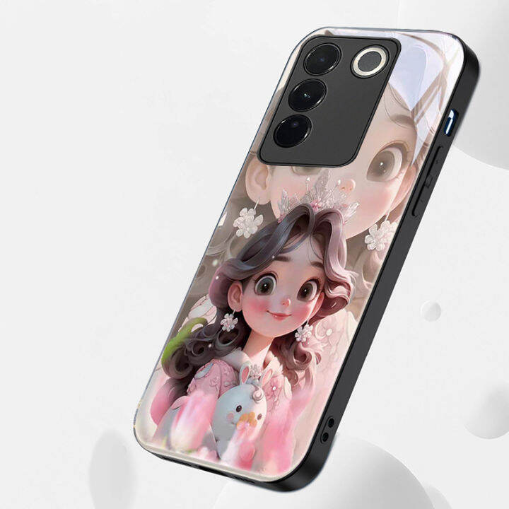 เคส-v29-vivo-5g-v25-v27e-v27เคสโทรศัพท์-v23ใหม่3d-หมีกระจกเทมเปอร์น้ำฝาครอบเลนส์ป้องกันกล้องเคสโทรศัพท์กันกระแทกด้วยสายคล้องสายคล้องมือหัวใจน่ารัก