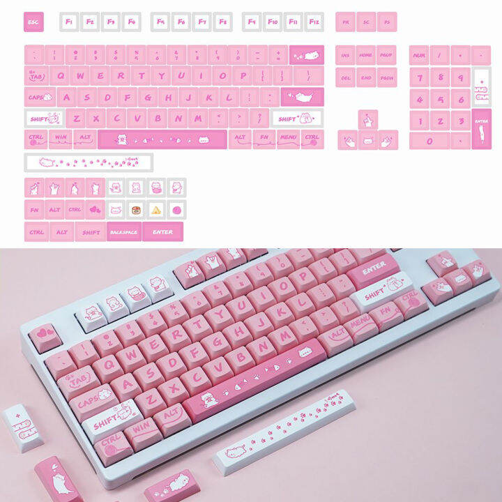 127-keys-pbt-ข้อความเหมือนกับ5ด้านย้อมย่อยสีชมพูซากุระ-xda-รายละเอียดหมวกที่สำคัญสำหรับเชอร์รี่-gateron-mx-สวิทช์วิศวกรรม-gamer-แป้นพิมพ์