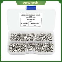 ZOWBRSH 160Pcs M3 M4 M5 ทีนัท เหล็กกล้าคาร์บอนชุบนิกเกิล พร้อมกล่องเก็บของ 2020 Series T nuts ที่มีคุณภาพสูง น็อตช่อง T โปรไฟล์อลูมิเนียม