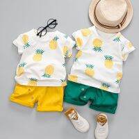 Toddler Baby Kids Boys Clothes Pineapple T-shirt Tops Solid Short Casual Set Kids Outfits For Infant Outfit Suit 0-4 Years Boys