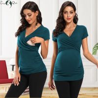 【DT】hot！ Womens Maternity Breastfeeding Clothing Short Sleeve Pleated Side Pregnancy  Top