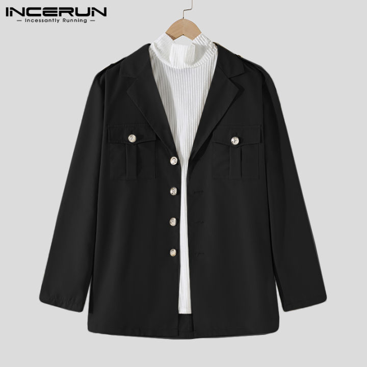 incerun-เสื้อเบลเซอร์ผู้ชายใส่ทำงาน-เสื้อโค้ทแฟชั่นสไตล์เกาหลีเสื้อคลุมทำงาน